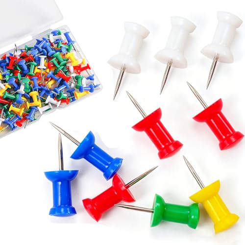 Coloured Push Pins for Pinboard - 150Pcs Drawing Pins with Storage Box, Thumb Tacks Cork Board Pins for Cork, Notice Pinboard, and Bulletin Boards - Map Pins - Sturdy, Ideal for Maps, Photos, and More