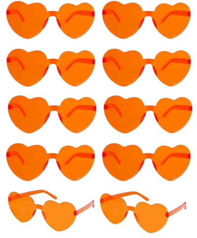 QLEUIFT Lot de 10 lunettes de soleil surdimensionnées en forme de cœur multicolores sans monture pour femme, Accessoires photo, accessoires de fête à la plage, Aperol Orange Light