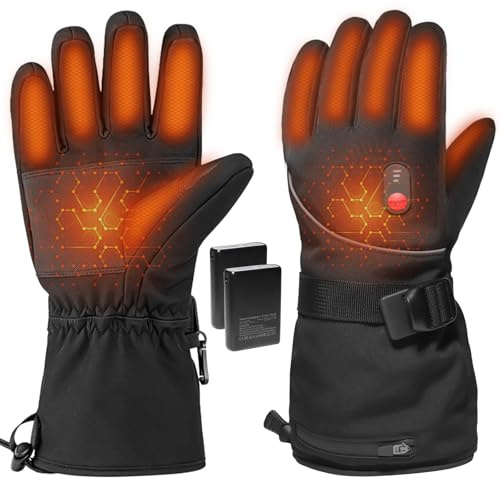 Beheizbare Handschuhe, 7.4v 5000mAh Akku USB Wiederaufladbare Heizhandschuhe für Damen und Herren, 3 Heizstufen, Wasserdichte Motorradhandschuhe zum Skifahren, Radfahren und Wandern- Größe M