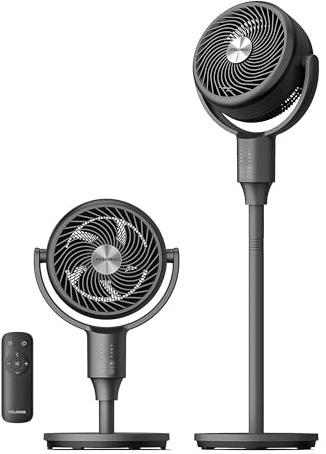 PELONIS Standventilator, Luftzirkulator, Ultra OmniFlow (135°+90° automatische Oszillation), leiser Bodenventilator mit 3 Geschwindigkeitsstufen, Fernbedienung, 7-Stunden-Timer, Speicherfunktion, eins