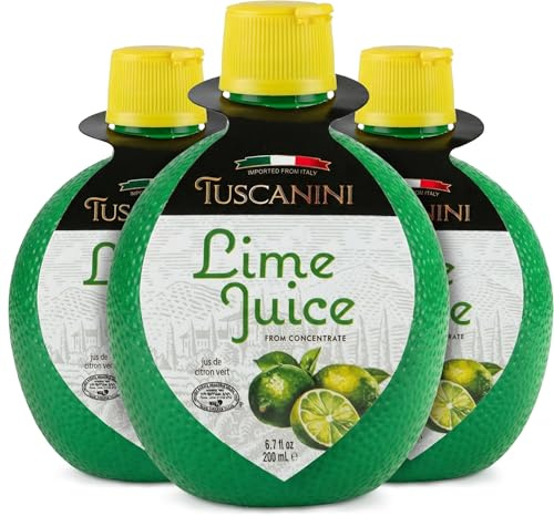 Tuscanini Italian Lime Juice, 200ml Lime Shaped Convenient Squeeze Bottle (Pack of 3) | No Water Added | Premium Citrus for Cocktails, Cooking, and Baking | No Added Sugar, Non-GMO, Certified Kosher