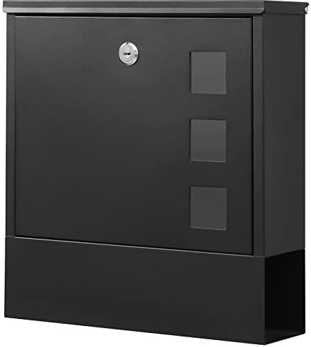 KYODOLED Locking Wall Mount Mailbox for Outside - Large Capacity Outdoor Mail Box with Key Lock for Home/Residential, Holds Newspapers/Magazines/Envelopes, 13 x 3.4 x 11.8 Inch, Black