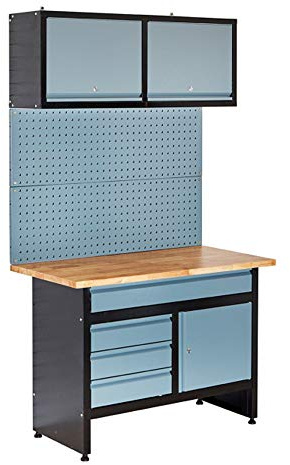 BiGDUG Garage Workstation with Tool Panel, Drawer and Cabinet Storage - Heavy Duty Workbench - Black and Grey - 1200W x 600D mm