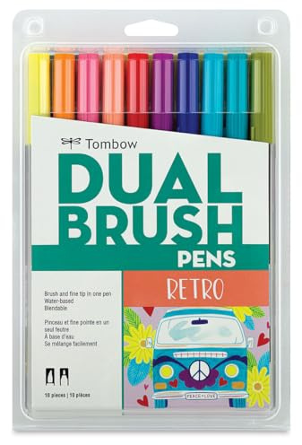 Tombow 56217 Dual Brush Pen Art Markers, Retro, 10-Pack. Blendable, Brush and Fine Tip Markers