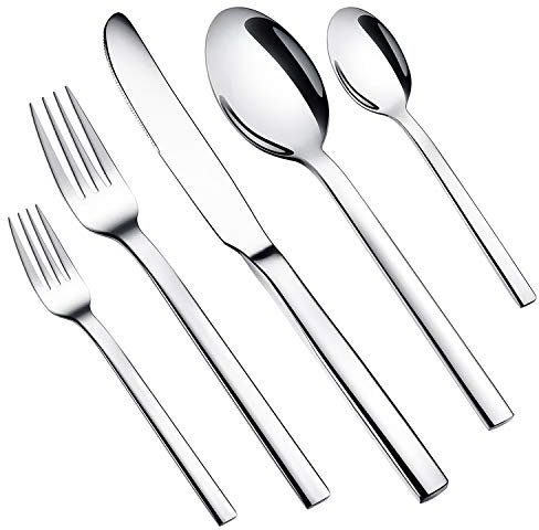 WUJO Besteckset, Besteck aus Edelstahl, 30-teiliges Silber Besteck Set inkl. Messer, Gabel, Löffel, Teelöffel Essbesteck für 6 Personen, Spiegelpoliert, Spülmaschinenfest
