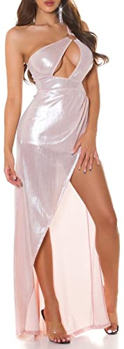 Koucla Hot One Shoulder High Low Party Shiny Klänning med Cutouts, ROSA, En Storlek