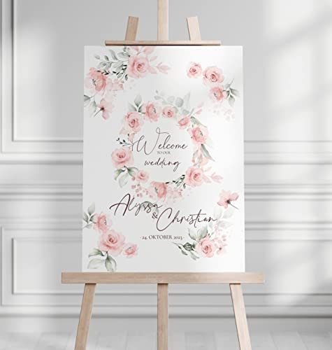 Manschin Laserdesign Willkommensschild Aluverbund personalisiert - Made in Germany - Welcome Willkommen Schild für Hochzeit (45x30cm)