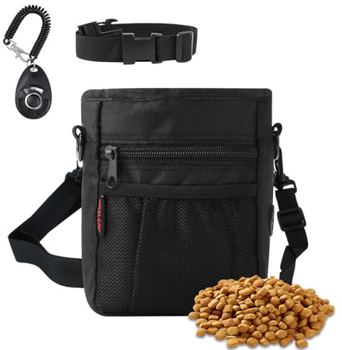 kissleaf Dog Treat Pouch, Magnetic Closure, Dog Clicker- Black