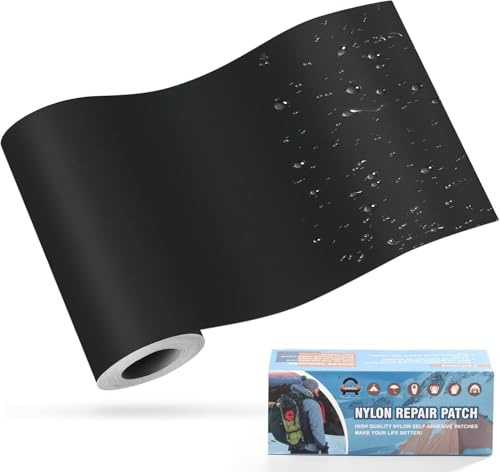 OAZ 10x160 cm Nylon Repair Patches Nylon Fabric Patch Self-Adhesive Tent Repair Patch Kit Waterproof Lightweight Nylon Repair Tape for Clothing Down Jacket Sleeping Bag Black