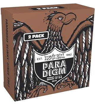 Ernie Ball Medium Light Paradigm Phosphor Bronze corde per chitarra acustica, confezione da 2, 12-54