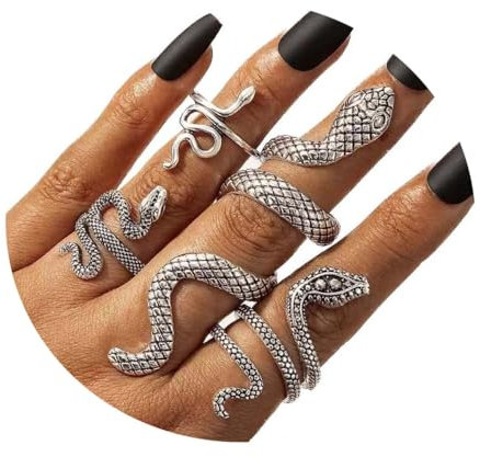 Wedity Vintage Schlange Ring Set Stapelbare Knuckle Statement Ringe Reptile Schlange Band Ring Schmuck für Frauen und Mädchen (Silber)