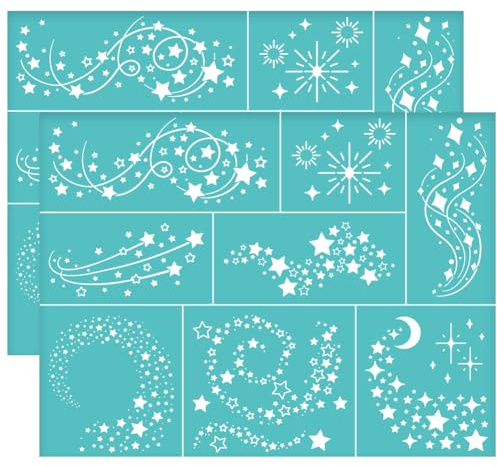 OLYCRAFT 2 plantillas autoadhesivas de 28 x 22 cm para serigrafía de seda, diseño de estrellas fugaces, plantillas de malla con temática de fantasía, transferencia para manualidades, camisetas,