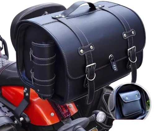 ZHSDMB Baúl Moto para Harley Davidson Custom 1200, Bolsa Impermeable de Motocicleta, Herramienta de Cuero, Robusto, A-Black