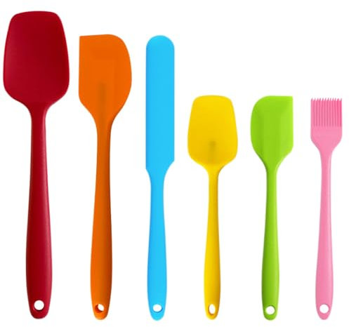 Mynoozi 6 Stück Silikon Spatel Set Küchenutensilien, 230℃ Hitzebeständiges Antihaft-Silikon Spachtel Set, Teigschaber Silikon mit Küchenutensilien zum Backen, Kochen und Rühren - Farbig Set
