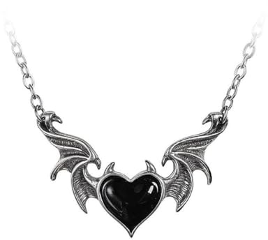 Caiguoer Gotiskt svart hjärta halsband silver batwing hänge halsband halsband halloween tillbehör för kvinnor och flickor, Metall