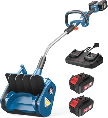 Enhulk Schneefräse 2x20V, 35cm Arbeitsbreite, 20cm Räumhöhe, 8m Wurfweite, ±30° Verstellbare Wurfrichtung, Akku-Schneeschaufel Mit Zusatzhandgriff (Inkl. 2x4Ah Akku & 2,2A Doppelladegerät)