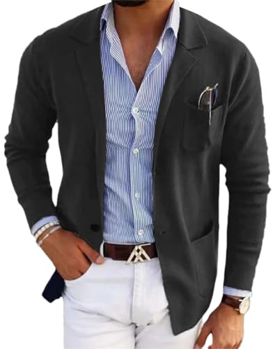 Oanviso Homme Blazer Veste de Costume Slim Fit Blazer pour Business Mariage Soirée Blouson de Smoking Jacket Costume Moderne Mince Veste Haut de Fête Chemise A Noir XXL