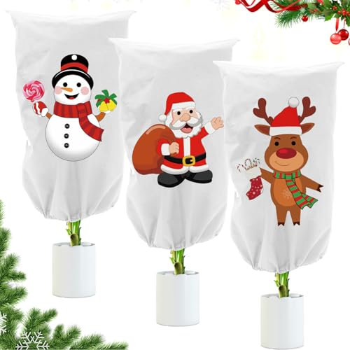 LXWINNER Winterschutz Kübelpflanzen Pflanzen,Winterschutz für Pflanzen Mit Weihnachtsmuster,90x110cm Frostschutz Pflanzen Winter,Reißfest Wiederverwendbar Pflanzenschutz Winter für Olivenbaum Palmen