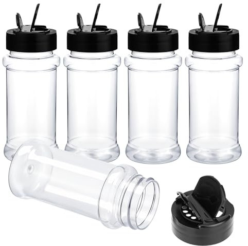 Molain 5 PCS Empty Spice Jars 3oz with Shaker Lids Plastic Seasoning Containers Clear Seasoning Bottles to Pour or Shake for Spice, Powders, Peppers, Salt for Spice Rack, Drawer, Cabinet