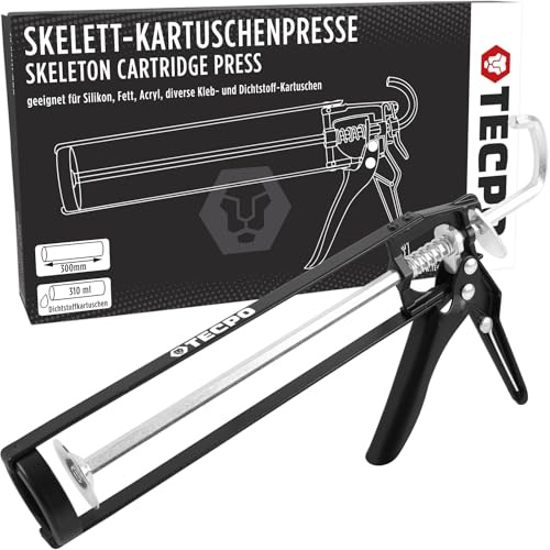 TECPO Skelett Kartuschenpistole, Profi Ausführung, 300/310 ml Kartuschen, 2175 PSI, 150 Bar, Kartuschen Presse aus Bau Stahl, Fettpresse