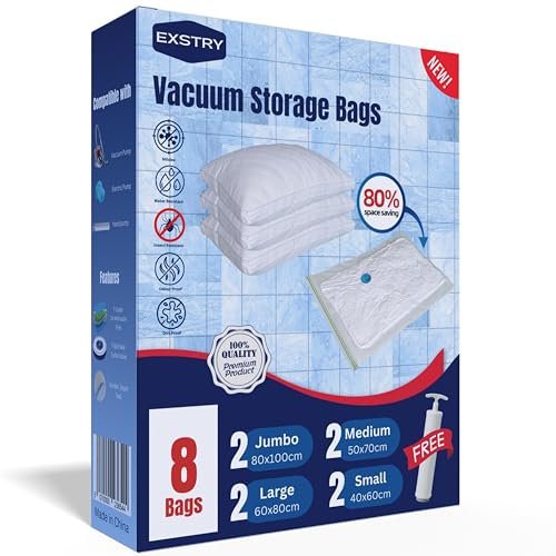 Vacuum Storage Bags for Clothes,Vacuum Bags for Duvets,Storage Bags Vacuum Pack 8-2 Jumbo, 2 Large, 2 Medium, 2 Small Vacuum Bags for Clothes with Hand Pump