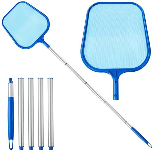 Swimming Pool Skimmer Net, Pool Net with 5 Pole Sections, 11 x 64 Pool Skimmer Net with Ultra Fine Mesh Net, Telescopic Aluminum Pole, Leaf Rake Net for Fast Cleaning Ponds (5 Pole Sections)