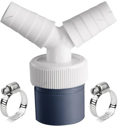 HAMKU 1 Pièces Y Forme Adaptateur Pour Evacuation Machine A Laver Et Tuyau Evacuation Lave Vaisselle Pour Sortie Pour Tuyau Ø40 Mm Et Entrée Ø18-23 Mm Pour Tuyau Lave Vaisselle Avce 2 Agrafe