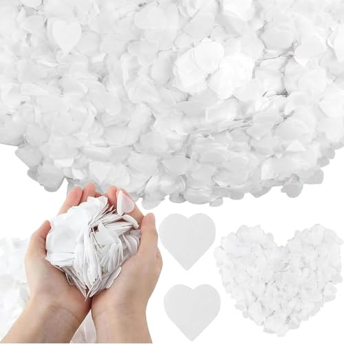 12000 Pcs White Biodegradable Confetti, 100g Heart White Wedding Confetti | Biodegradable Paper Confetti for Balloons, Celebration Baby Shower Party Ceremony, Birthday Decoration, Anniversary (2.5cm)
