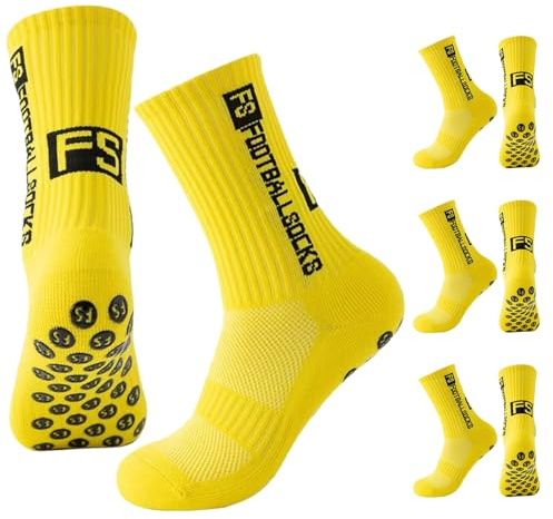 FANSEZQ 3 Paia Di Calzini Da Calcio, Non-Slip Soccer Socks for Men & Women Da Uomo/Donna, Con Tecnologia Antiscivolo（39-46） (Giallo)