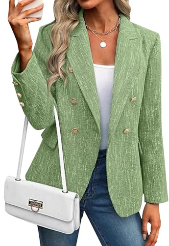 MINTLIMIT Women's Tweed Blazer Long Sleeve Double Breasted Open Front Jackets Casual Work Office Suit Blazers