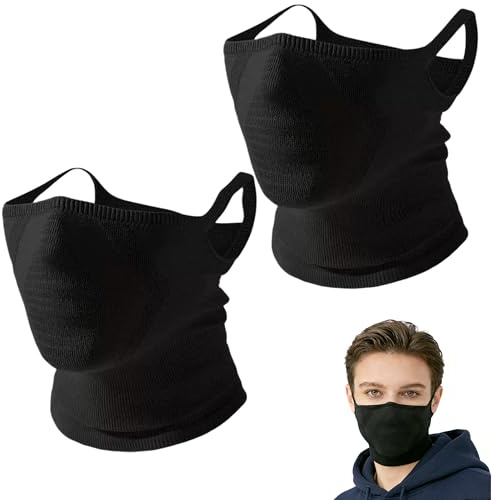 2PCS Snood Style Mens Face Mask, Black Masks with Neck Warmer, Soft and Comfortable Half Mask for Early Winter, Cycling, Skiing & Outdoor Sports, Great for Cold Weather Protection and Comfort