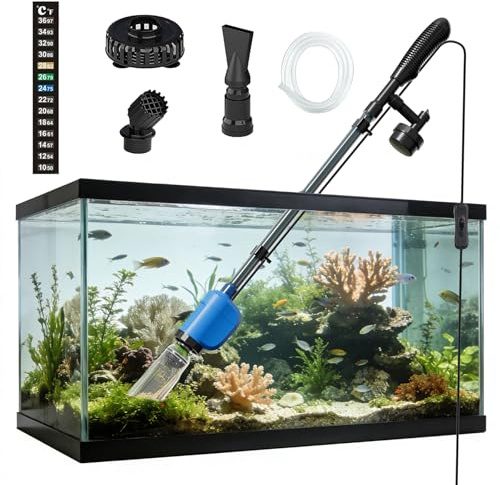 6-in-1 Electric Aquarium Gravel Cleaner, 530GPH Fish Tank Vacuum with Water Changer & Sand Washer, Quiet 32W Pump, Telescopic Pole for Freshwater & Saltwater Tanks (Blue)