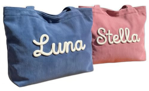 ART LUNIC Bolso De Mano Con Nombre Personalizada, Bolso De Pana Personalizado, Esencial Para El Día A Día Y Fin De Semana, Bag De Regalos De Dama De Honor, Regalo Para Mujeres