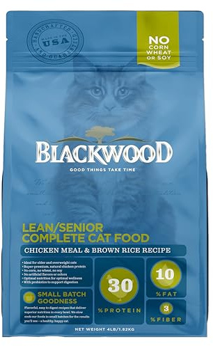 Blackwood Dry Cat Food, Lean / Senior Formula, Chicken Meal & Brown Rice Recipe, 4 Pound Bag, High Protein, Slow Cooked