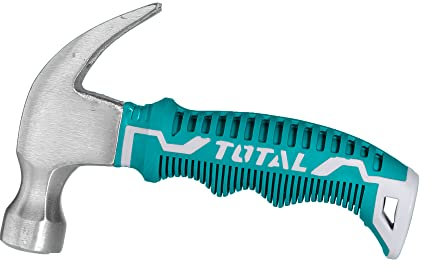 TOTAL - Martillo Mini de Carpintero - Peso de 220 gr - Cabeza de Acero Forjado - Sacaclavos de Pala Curva - Herramienta Carpintería y Ebanistería - Mango de Fibra