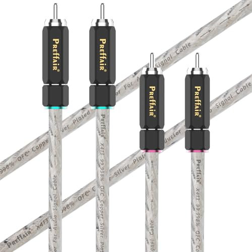 Preffair HiFi Stereo OFC Copper Silver Plated Conductor Shielded RCA Wires with Silver Plated RCA Connectors Audio Interconnect Cable/ 1 Pair (4.9FT/1.5M)
