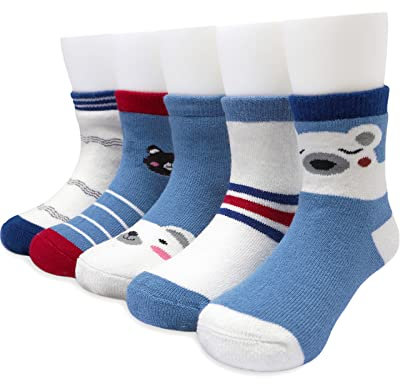 Adorel Jungen Socken Frottee Gefüttert Baumwolle Strümpfe Thermosocken 5er-Pack Blau Bärchen 24-25 (Herstellegröße M)