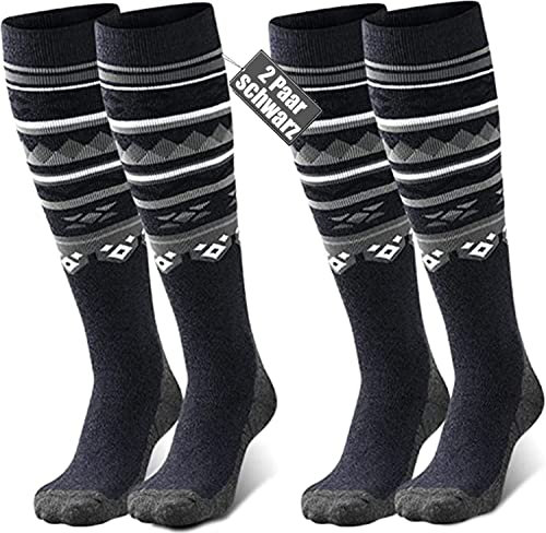 Skisocken Kinder Kniestrümpfe skistrümpfe 2 Paar 30-35 Merino wolle Performance Sportsocken Warme Wintersocken Für Mädchen Jungen Skifahren Snowboard Atmungsaktive Elastische Manschette Schwarz, S