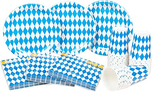 HEKU Party-Einweg-Set,120-teilig in bayrisch blau I Geeignet für 30 Gäste, Inklusive Pappteller, Partybecher (0,25 l) & Servietten (33x33 cm) I Ideal für Partys, Grillabende & Geburtstage