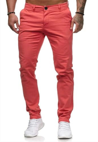 seiveini Pantalon Homme Slim Fit Cargo Chino Pantalons Casual Élastique Business Pantalon-Skinny pour Printemps Eté Vêtements A Rose M