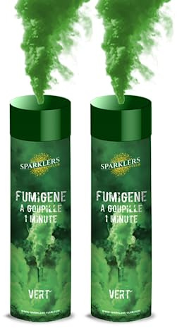 SPARKLERS CLUB Fumigène a Main 1 MINUTE couleur Vert - Lot de 2 - Allumage Frottoir, durée 60 secondes, fumigene artifice couleur à tenir en Main - fumigene a main - Catégorie F1 - LIVRAISON 24/48H
