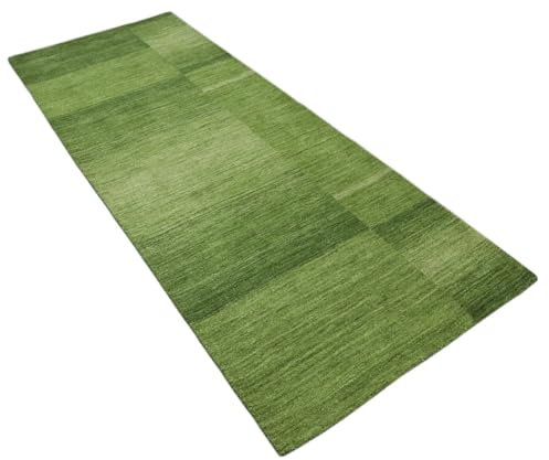 Grün Brücke Teppich 100% Wolle 90X250 cm Handarbeit Läufer Handgetuftet T988