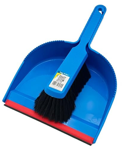 Peggy Perfect Kehrgarnitur Kehrset aus stabilem Kunststoff in Blau. Handbesen/Handfeger mit Einer dichten Naturborstenmischung. Platzsparend ineinander steckbar – Gummilippe und