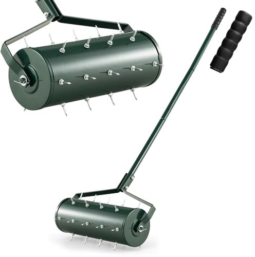 RELAX4LIFE Scarificateur Gazon Manuel 53CM avec Poignée &Rouleau à Pointes Rotatives, Rouleau Aérateur Gazon de Pelouse en Métal pour Jardin Cour Patio (5.5L | 45x130CM, Vert)