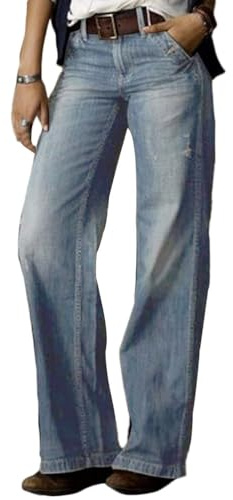 Onsoyours Femme Jeans Boyfriend Extensible Haute Taille avec Jambe Droite Et Effilochée Pantalons Denim Pantalons Jeans pour Femme B Bleu Clair S