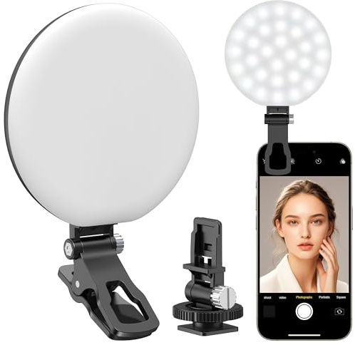 Anautin 60 LED Ring Light, Rechargeable Selfie With Front & Back Clip, 2500-6500K Portable Phone, Adjustable 3 Modes for iPhone, iPad, Tablet, Laptop, CRI97+, 90 Grams (Black)