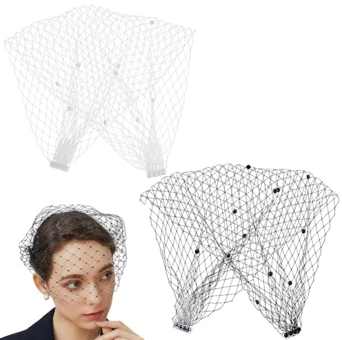 AHANDMAKERR 2Pcs Veil Headband Black and White Birdcage Veil Headband Wedding Vintage Mesh Single-layered Mesh Face Headpiece for Bridal Tea Party