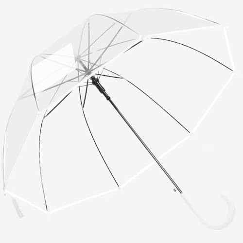 Clear Bubble Dome Wedding Umbrella Large Canopy Transparent Coverage Travel Stick Umbrellas for Rain Adult Women,Umbrella-Automatic Open Grip Handle Perfect for Weddings Concert (Clear White)