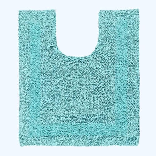 HOMESCAPES Tapis Contour WC 1600 g/m², Extra Doux, 100% Coton, réversible, antidérapant, Lavable, Super Absorbant, séchage Rapide, 50 x 55 cm Bleu Aqua