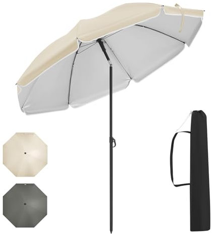 WOLTU Parasol de Jardin Inclinable Ø135/155/175cm en Tissu Imperméable Anti-UV à UPF 50+, Hauteur Réglable, pour Balcon/Terrasse/Patio/Piscine/Plage, Beige/Gris Foncé